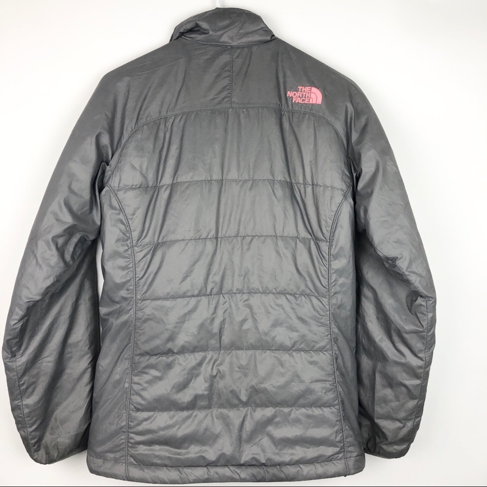The North Face ✨ Gray Puffer Jacket Pink Logo - Picture 3 of 9